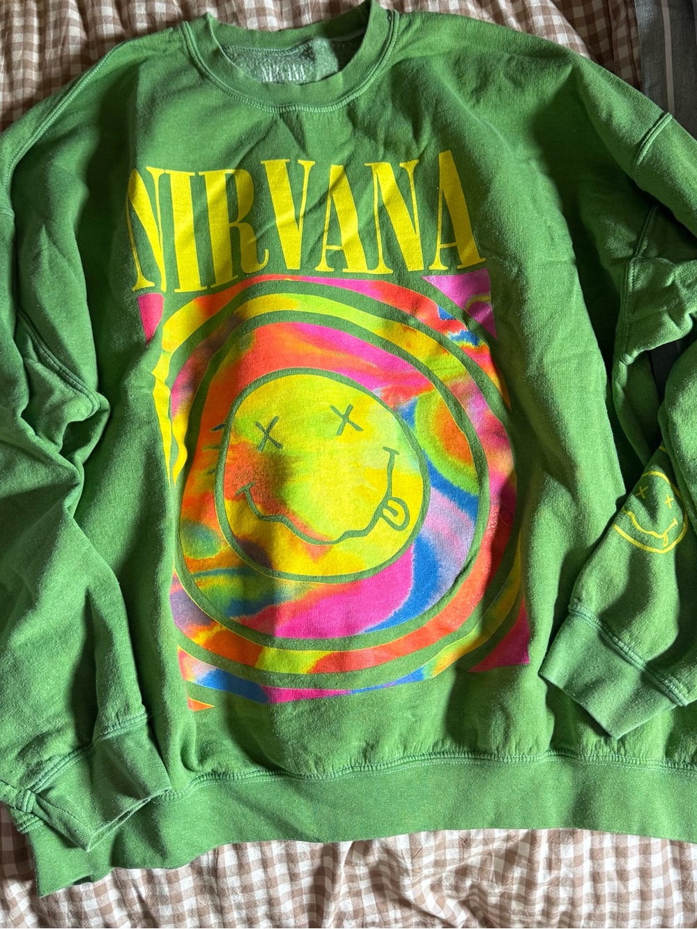 Urban Outfitters Green Nirvana Tie-Dye Smiley Sweatshirt